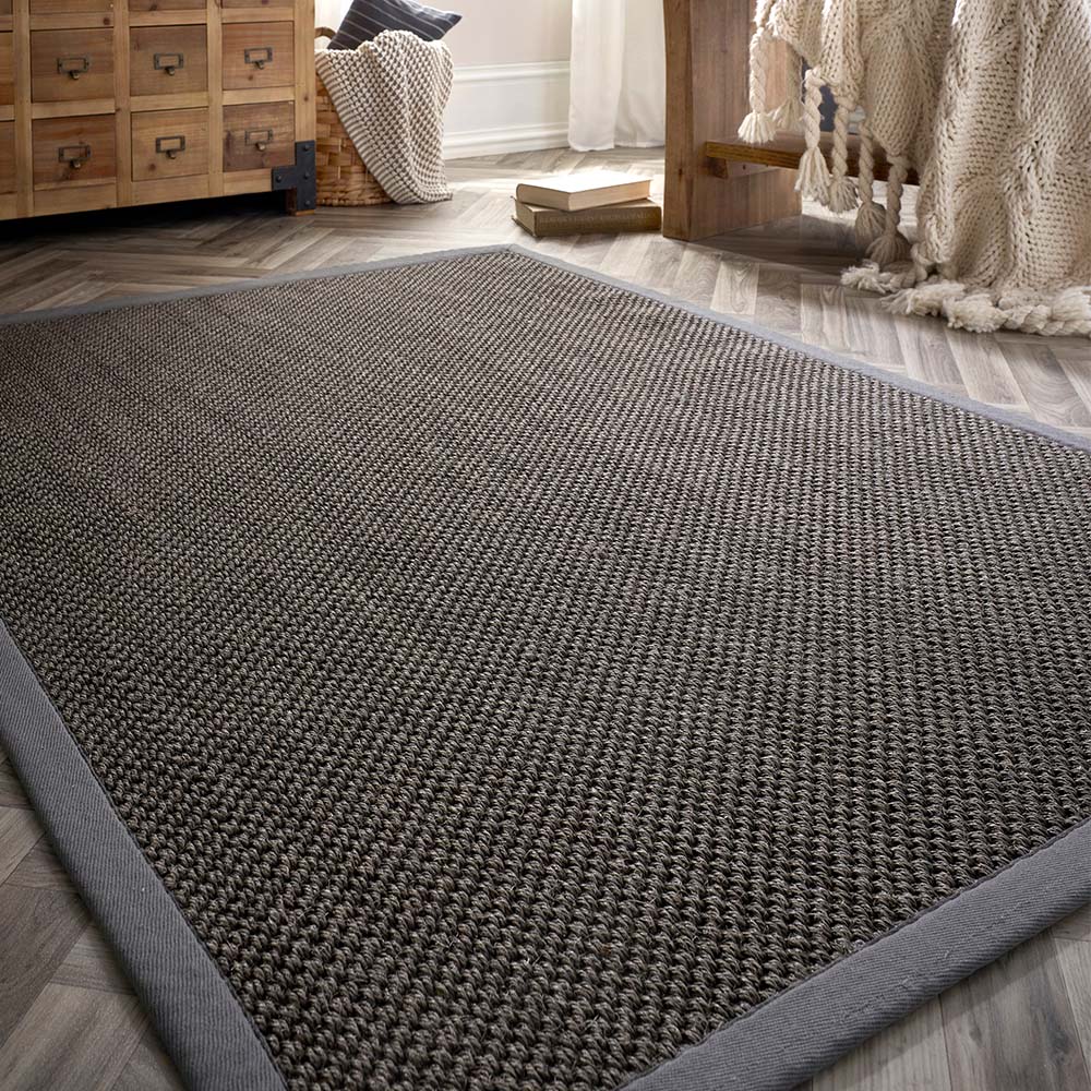 Origins Sisal Rug Grey with Dark Grey Border in hallway