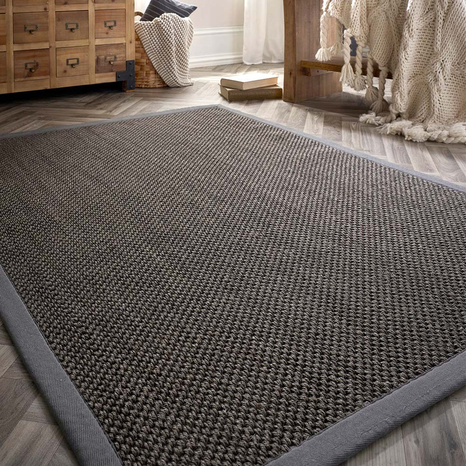 Origins Sisal Rug Grey with Dark Grey Border in hallway