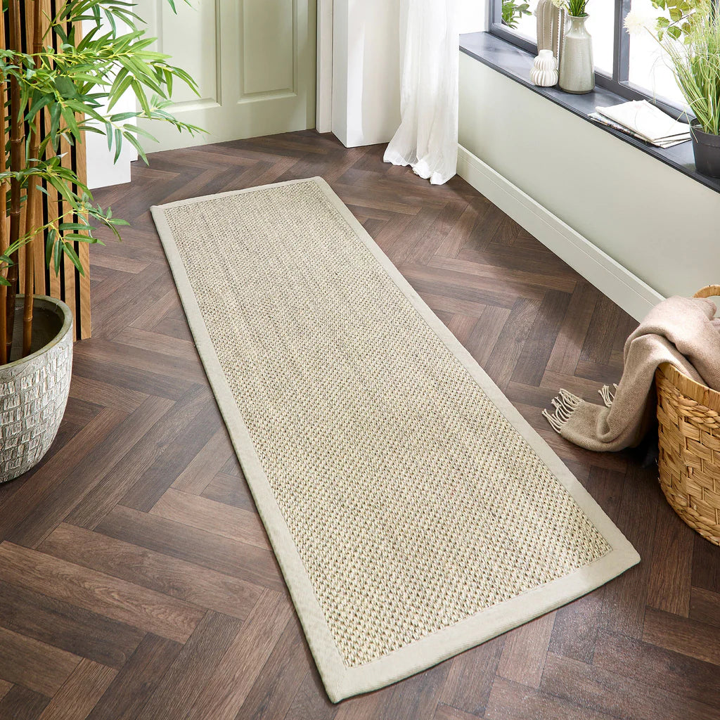 Origins Sisal Runner Light Beige with Sand Border in hallway