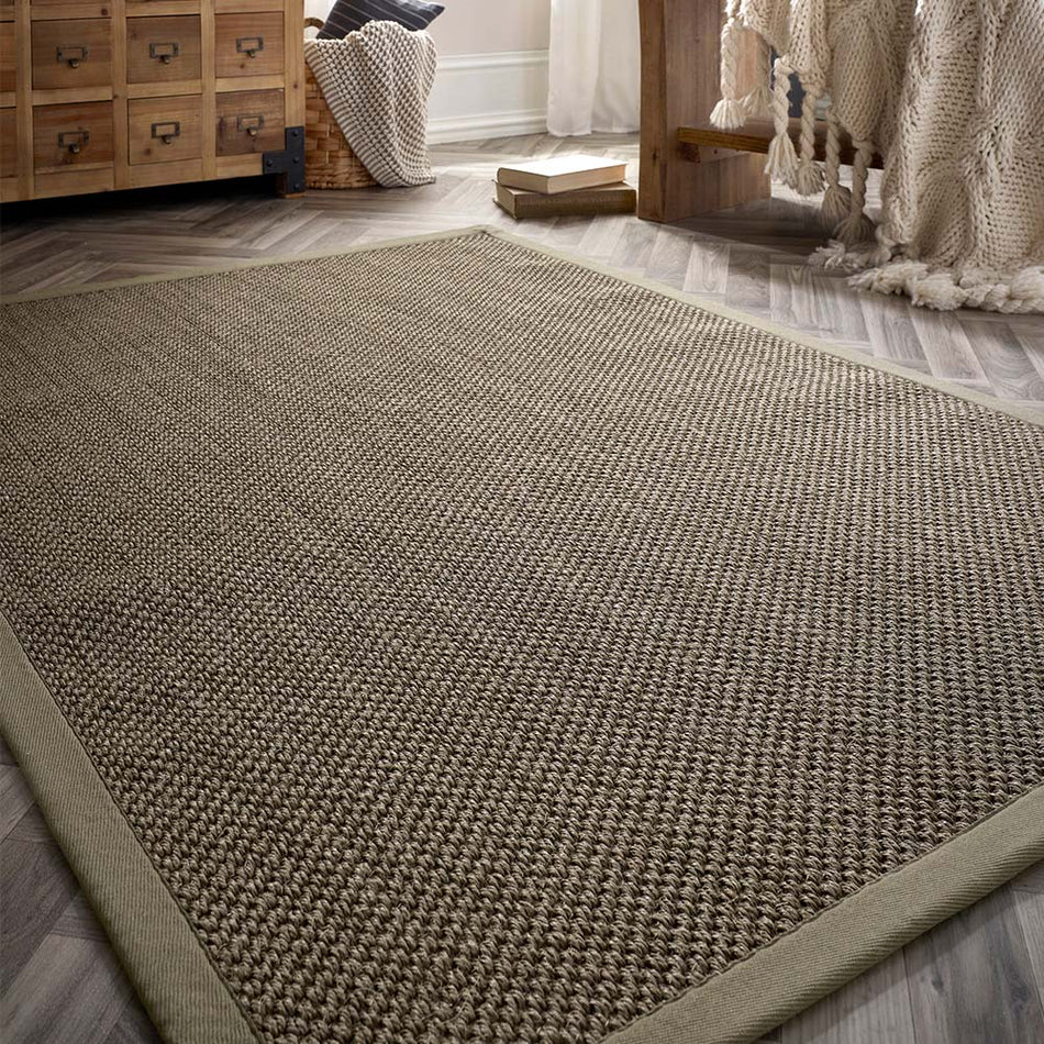 Origins Sisal Rug Green with Sage Border in Livingroom décor
