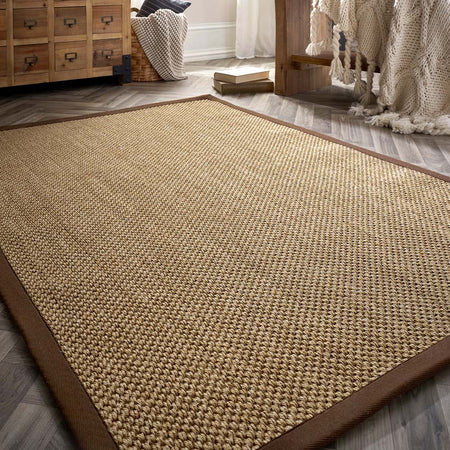 Origins Sisal Rug Natural with Dark Brown Border in living room