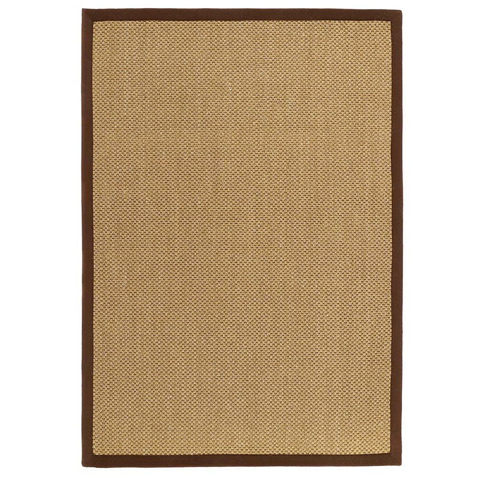Origins Sisal Rug Natural with Dark Brown Border on white background