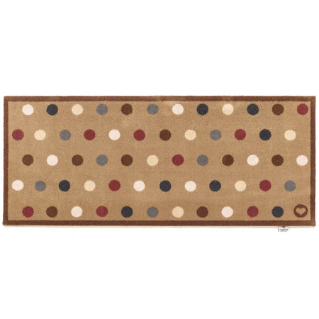 Hug Rug Modern Spot 10 runner with warm toned dots on brown background

