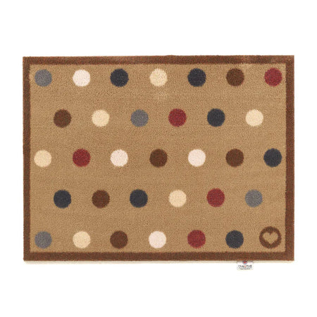 Hug Rug Modern Spot 10 with warm toned dots on brown background

