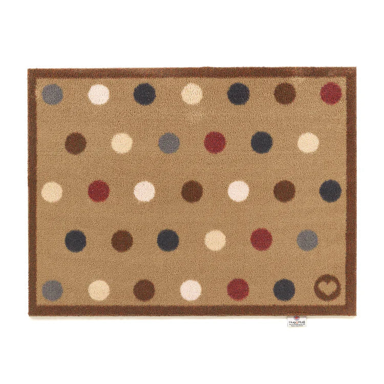 Hug Rug Modern Spot 10 with warm toned dots on brown background

