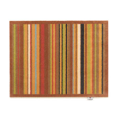 Hug Rug Modern Stripe 70 with earth-tone vertical stripes

