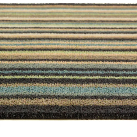 Striped rug with multicolor pattern on a white background
