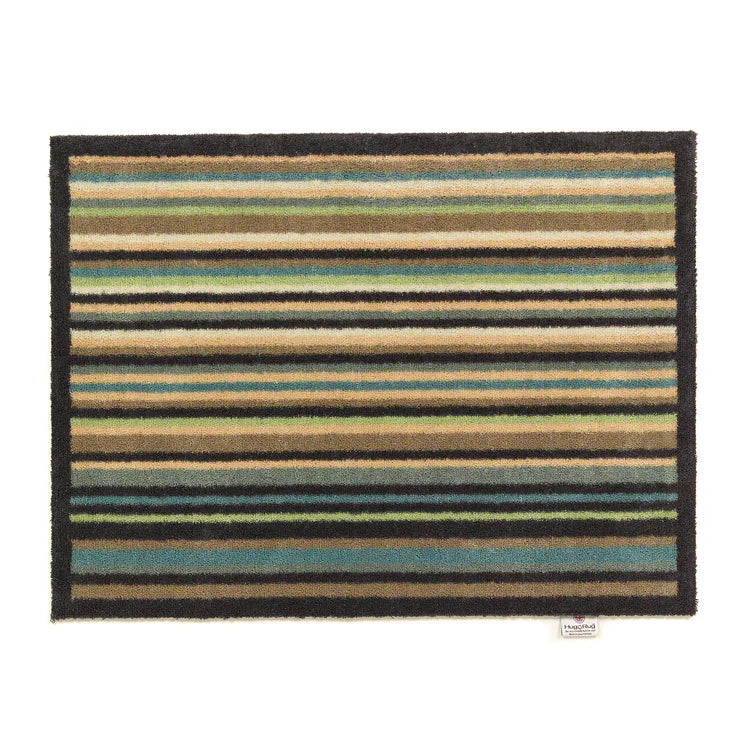 Hug Rug Modern Stripe 84 doormat with horizontal navy and beige stripes

