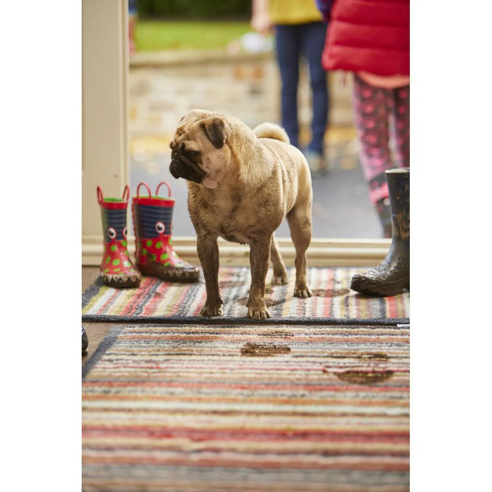 UK-made Hug Rug Modern Stripe 32 on wooden flooring


