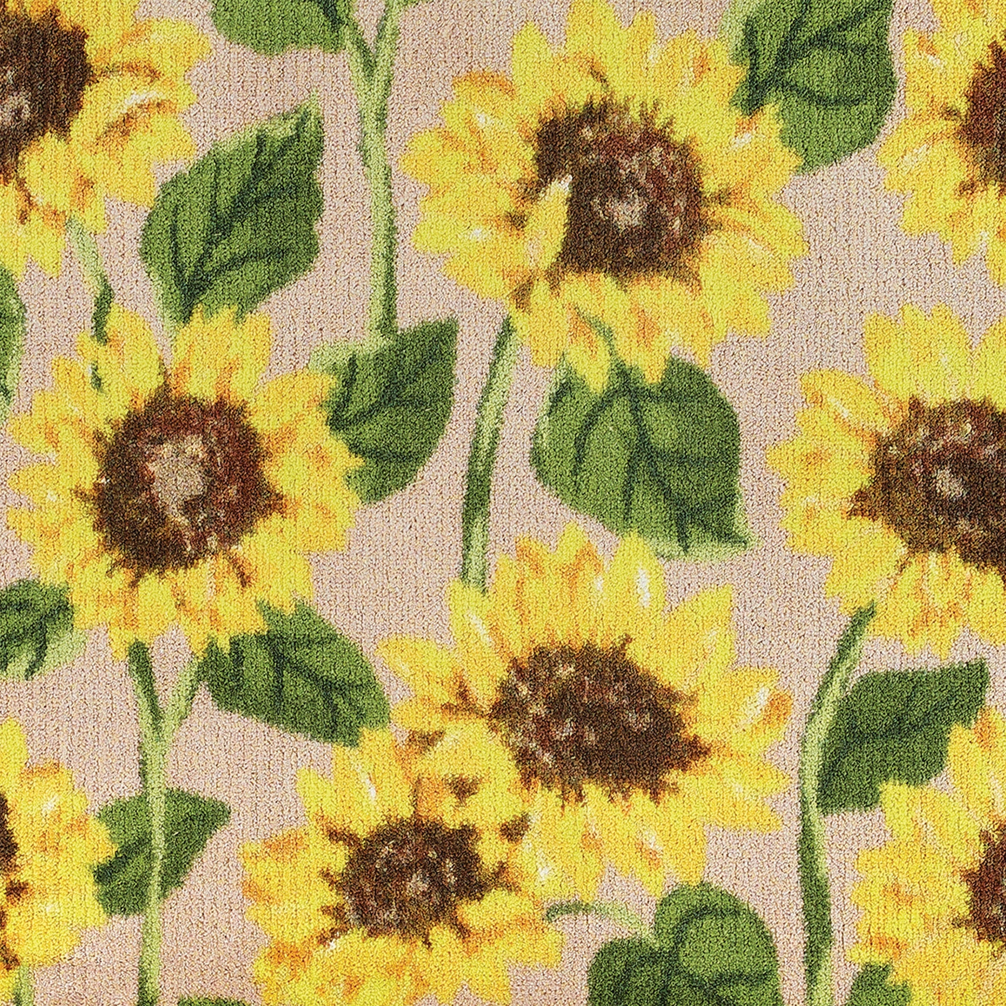 Close-up of Hug Rug sunflower print and soft surface