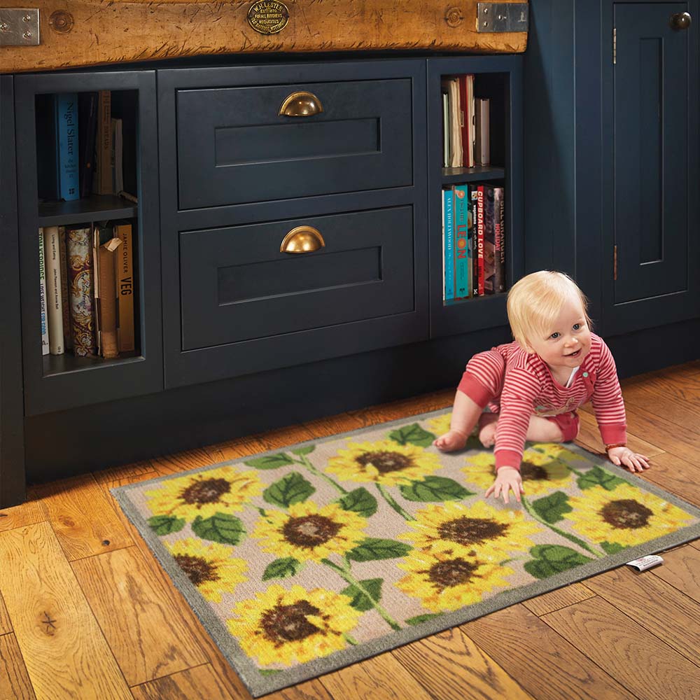 Bright floral Hug Rug on tile or wooden flooring