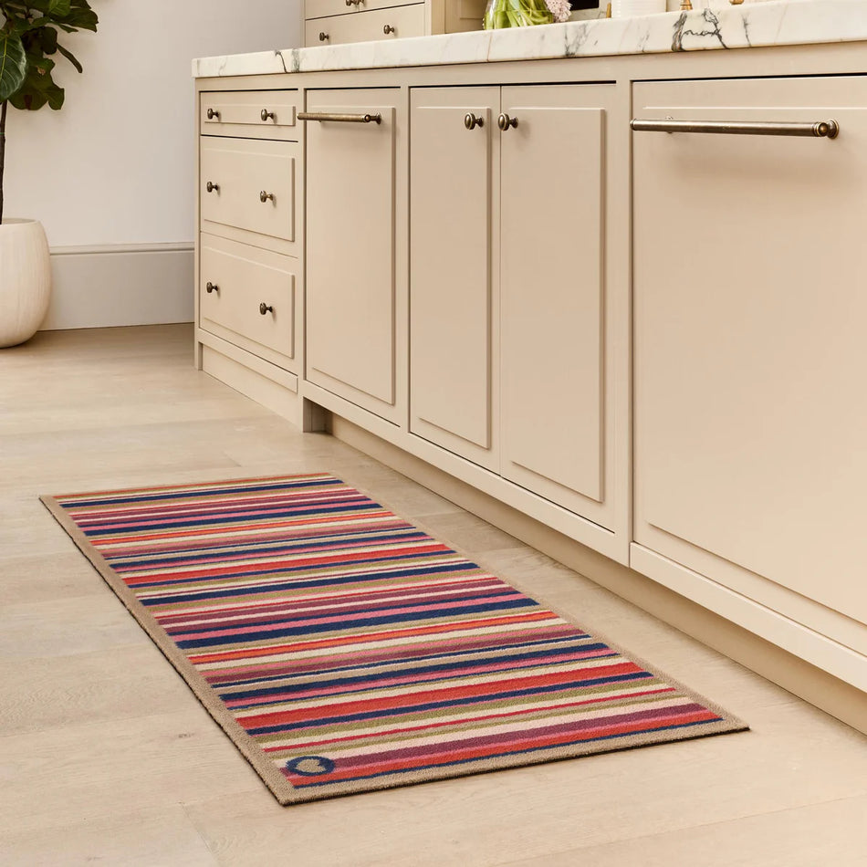 Colourful striped eco-friendly mat in pink, red, and orange