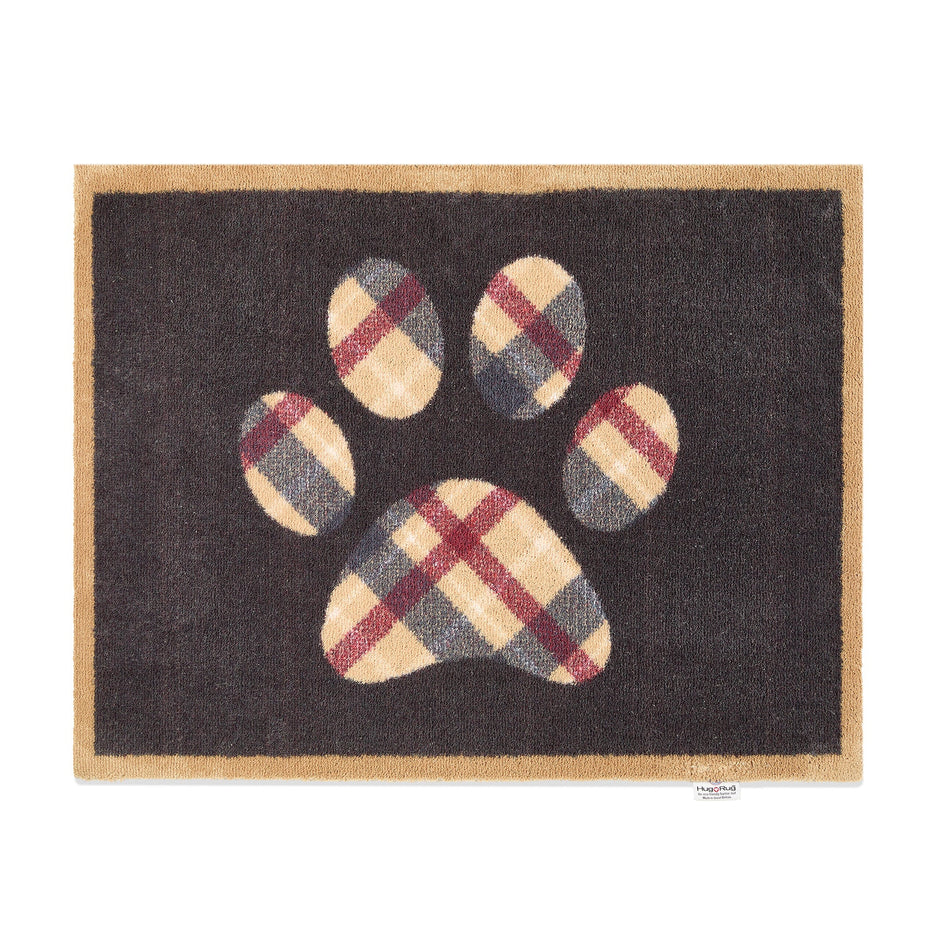 Hug Rug Tartan Paw mat with tartan paw print design on navy background

