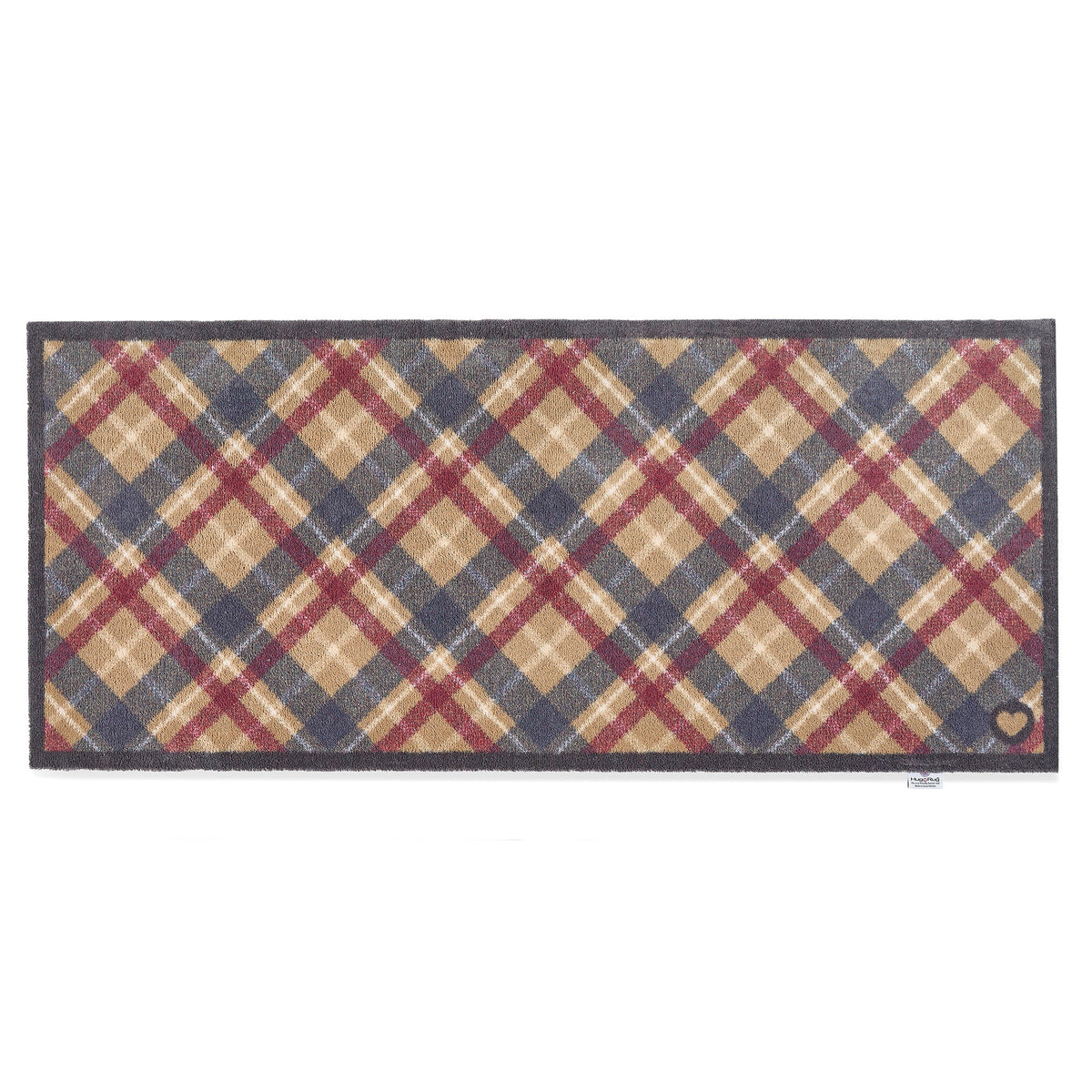 Hug Rug Tartan Paw runner with tartan paw print design on navy background

