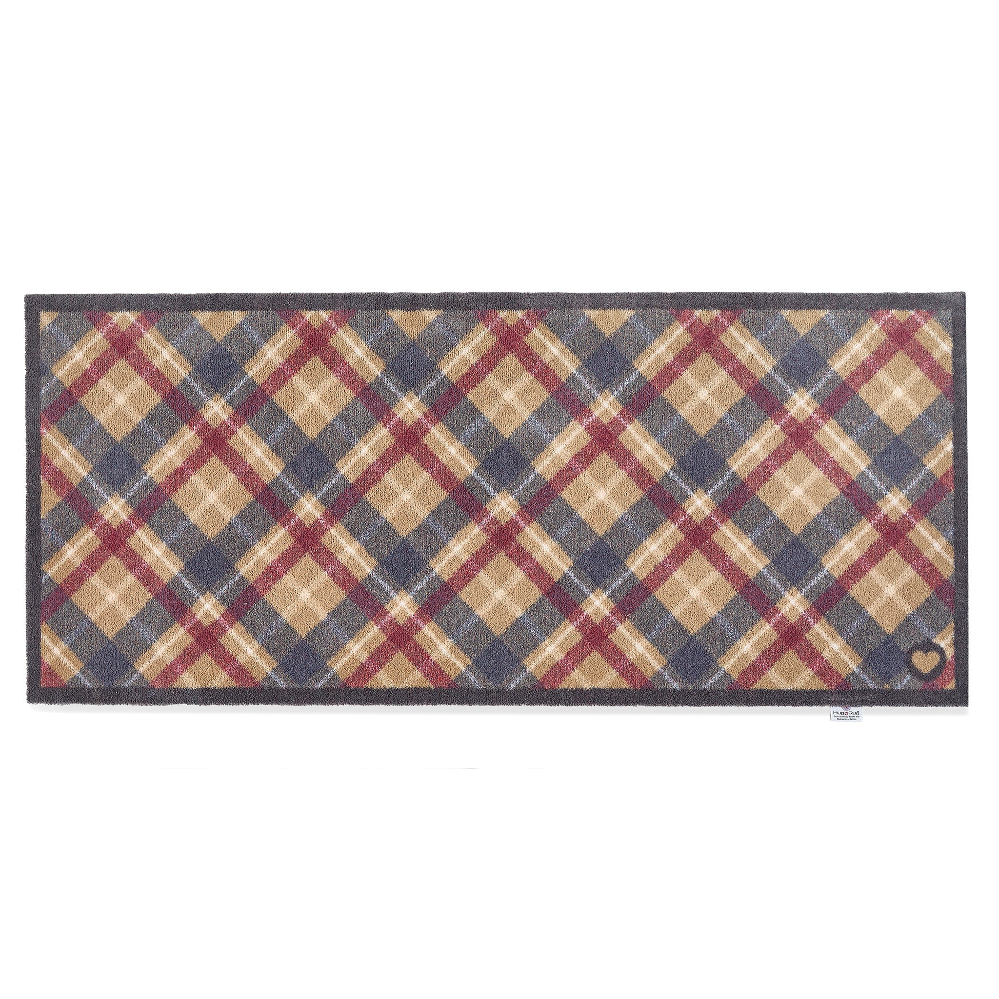 Hug Rug Tartan Paw runner with tartan paw print design on navy background


