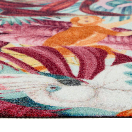 Close-up of Exotic Palms tropical design on durable natural coir fibres – Ideal for scraping dirt from shoes
