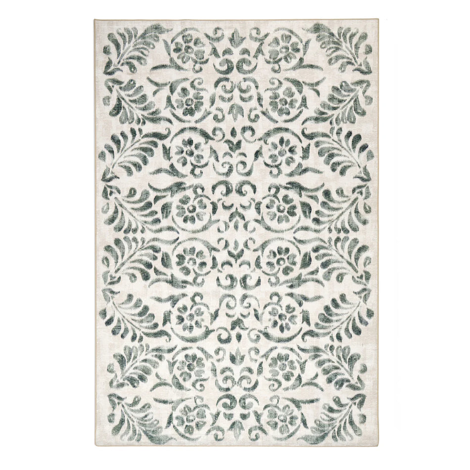 Hug Rug Vintage Scroll Green full rug view

