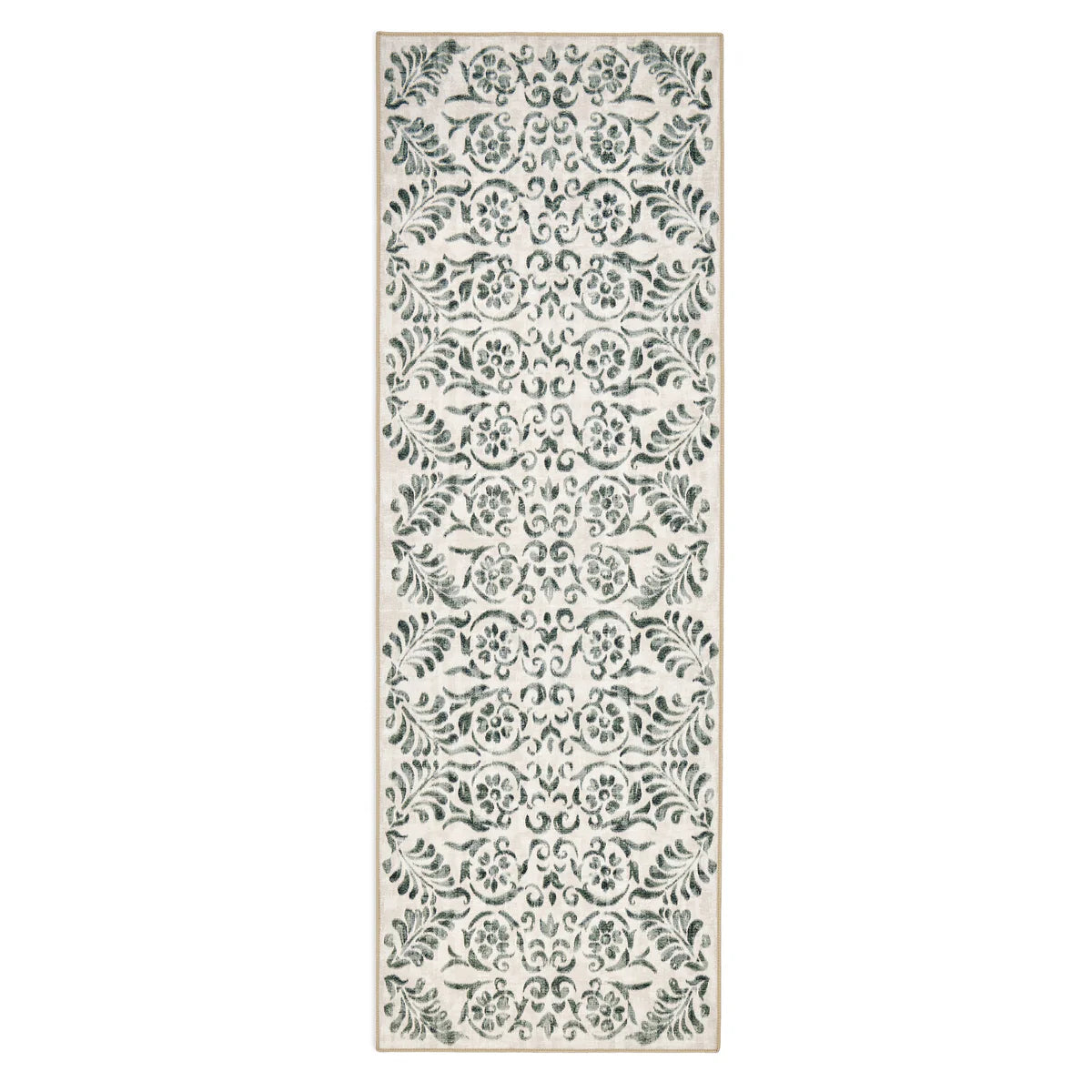 Hug Rug Vintage Scroll Green full rug runner view
