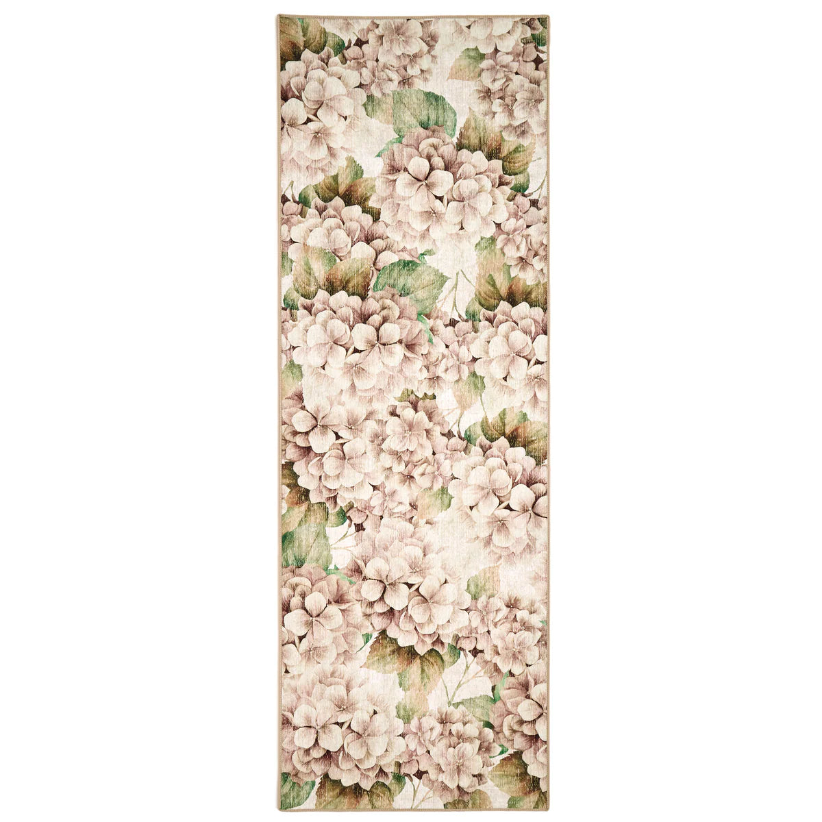 Hug Rug Wild Hydrangea floral washable runner rug full view

