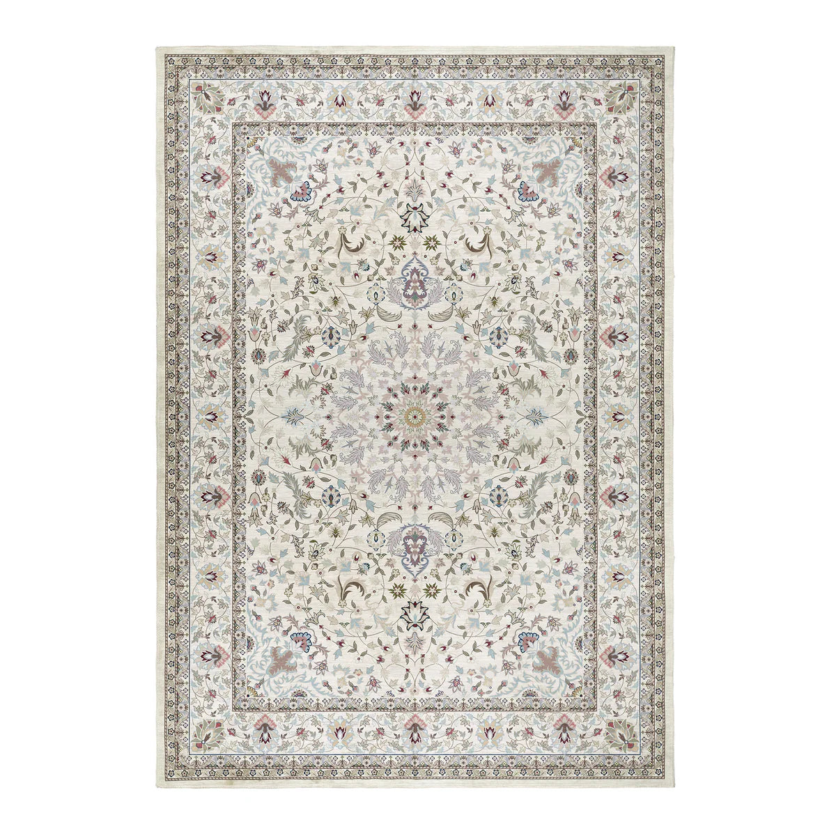 Origins Washable Windsor Rug with traditional floral design on white background