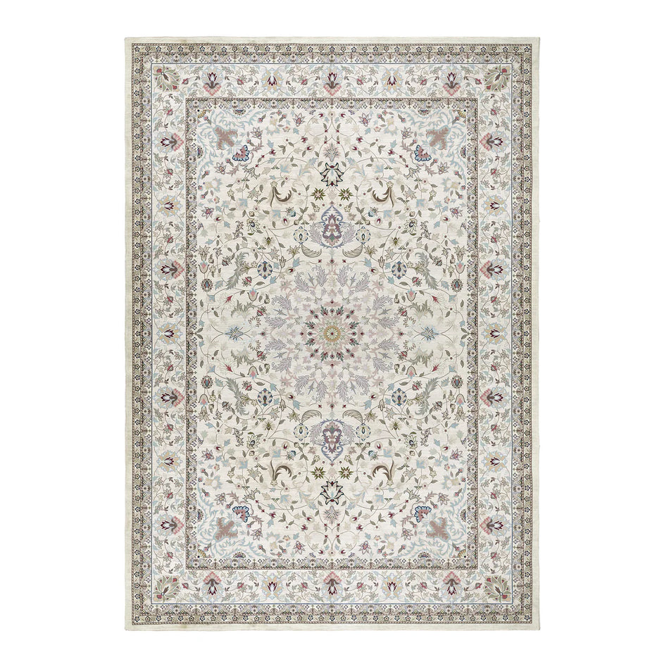 Origins Washable Windsor Rug with traditional floral design on white background