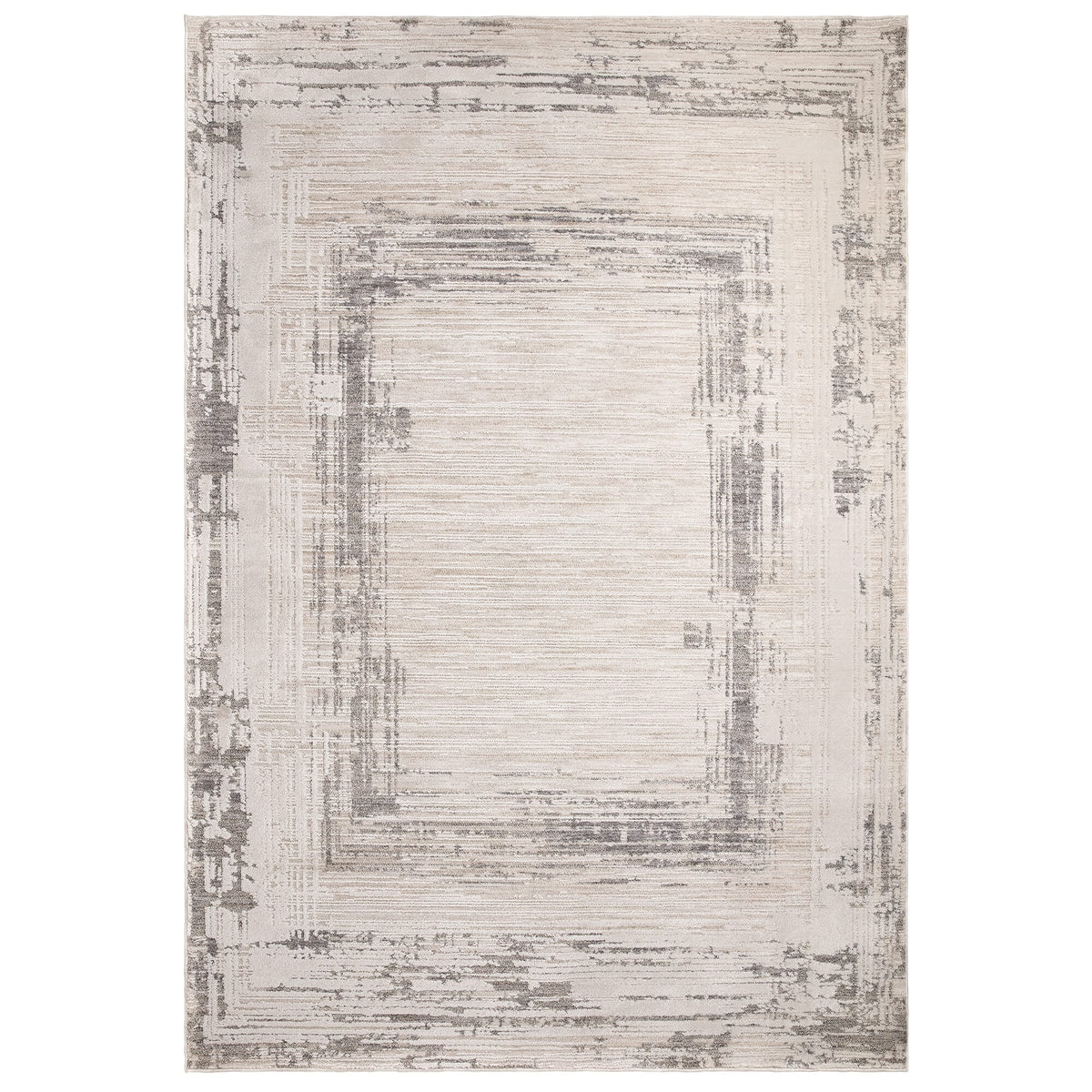 Stripe patterned rug in ivory, beige and grey

