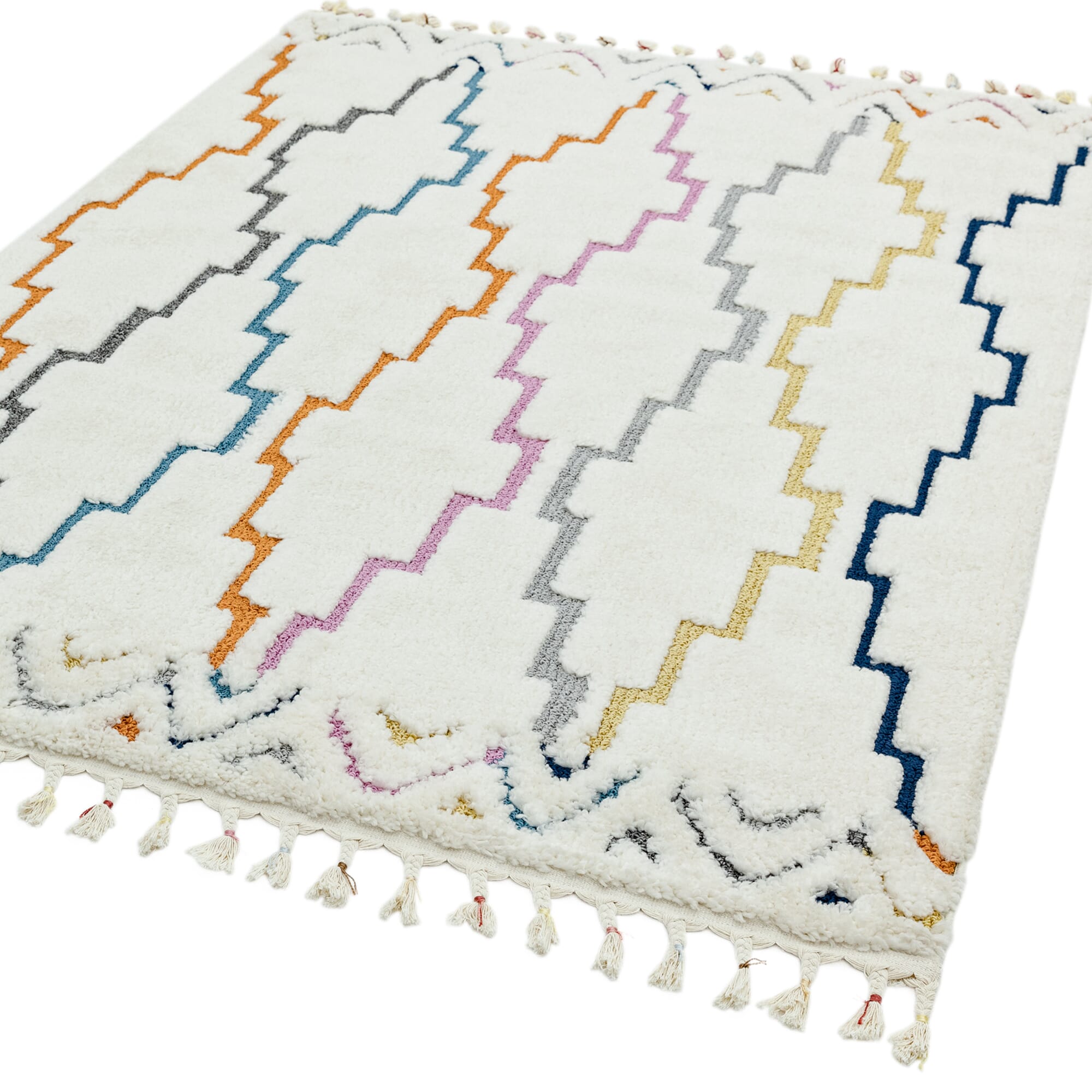 Boho trellis rug with tassel fringe

