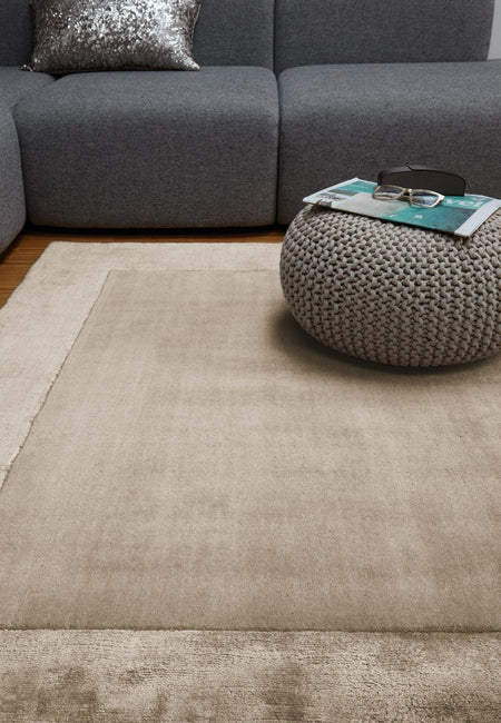Beige border rug with viscose sheen

