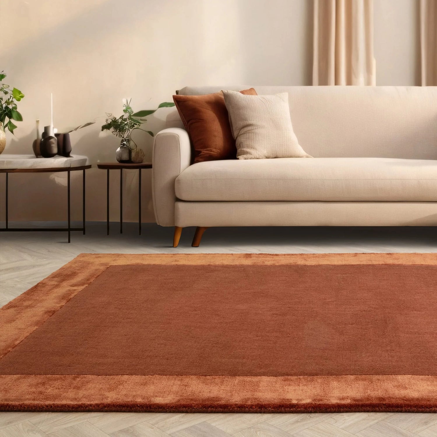 Stylish living room rug in rust

