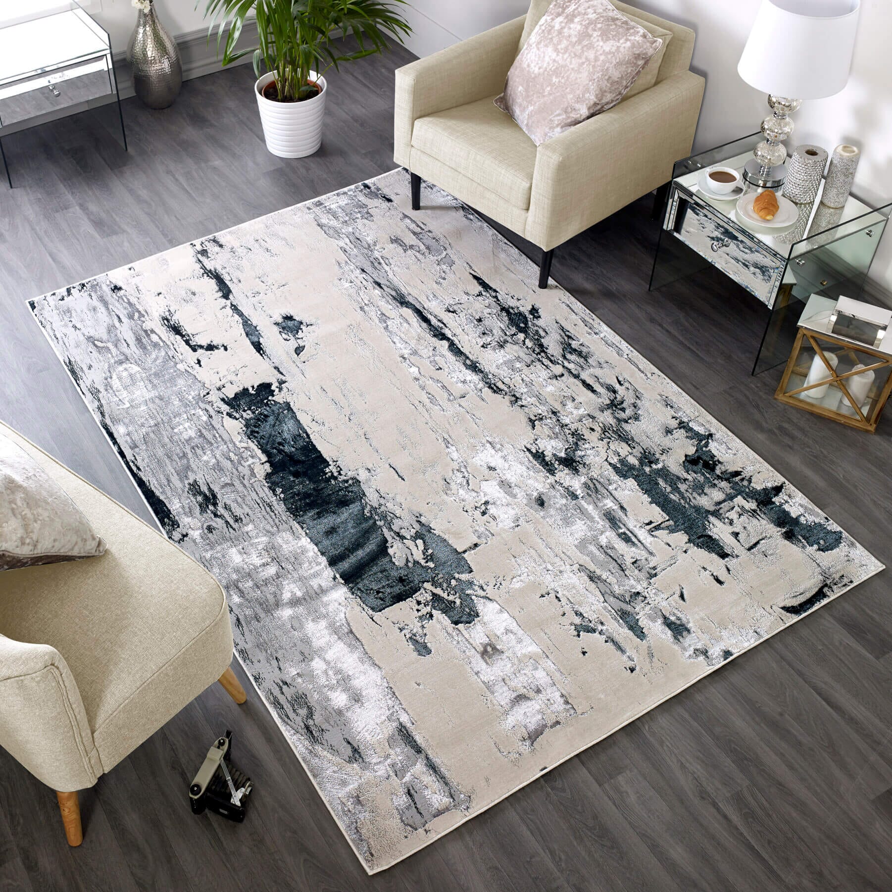 Glacier Metallic Silver Rug in modern interior

