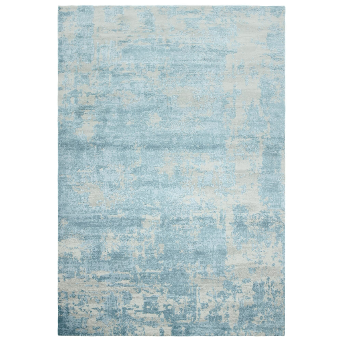 High-shine blue rug with abstract design

