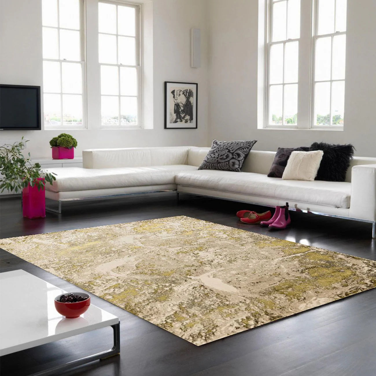 Lustre Metallic Gold Rug in modern living space

