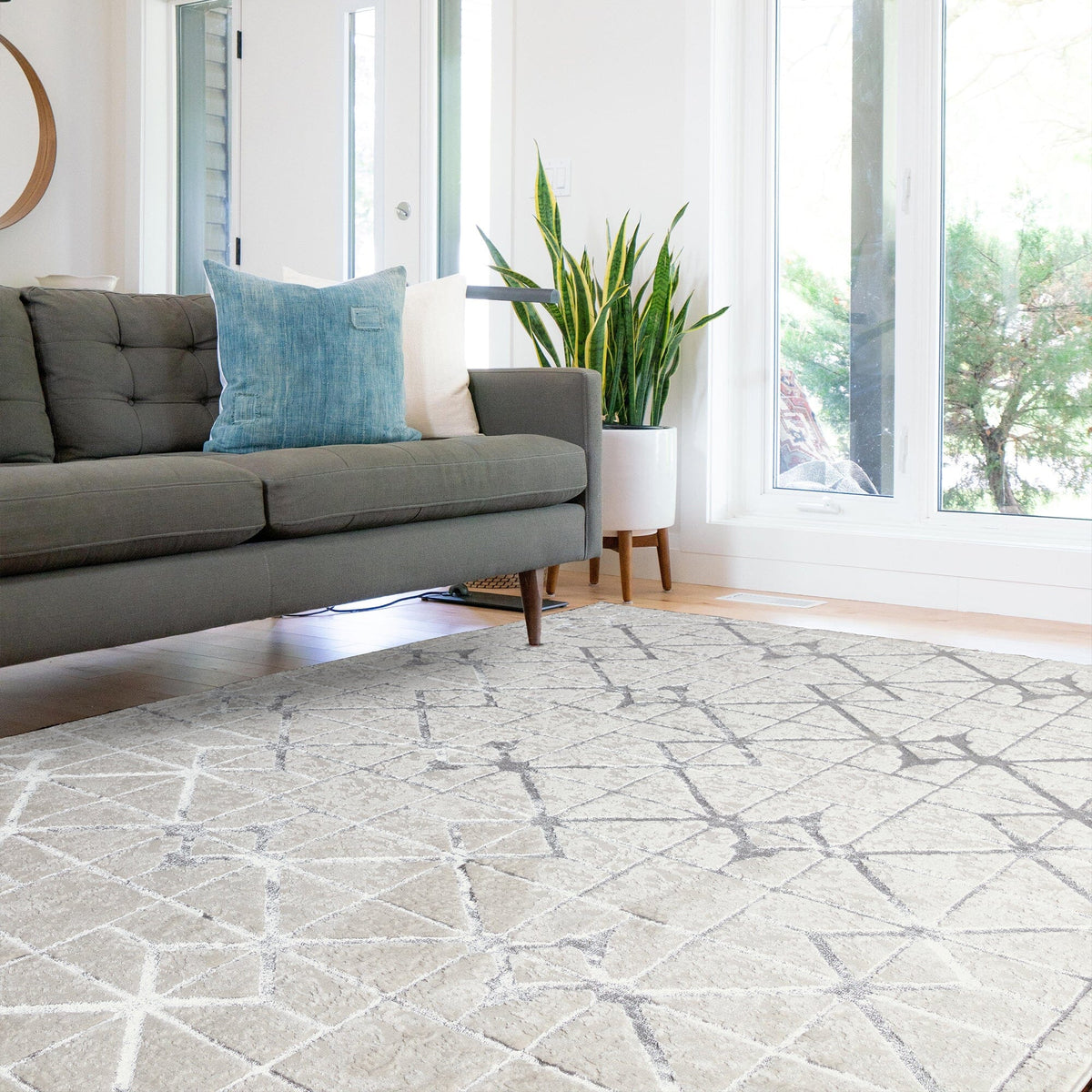 Lattice Metallic Silver Rug in modern living space


