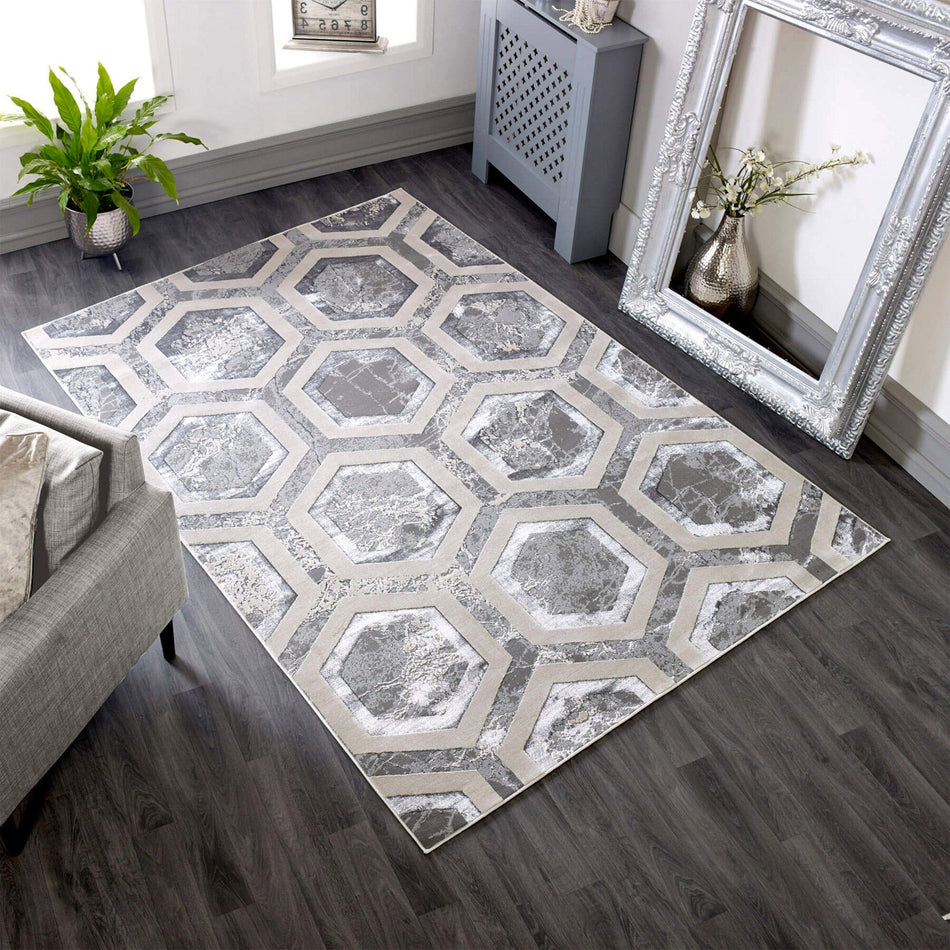 Crystal Metallic Silver Rug in modern interior

