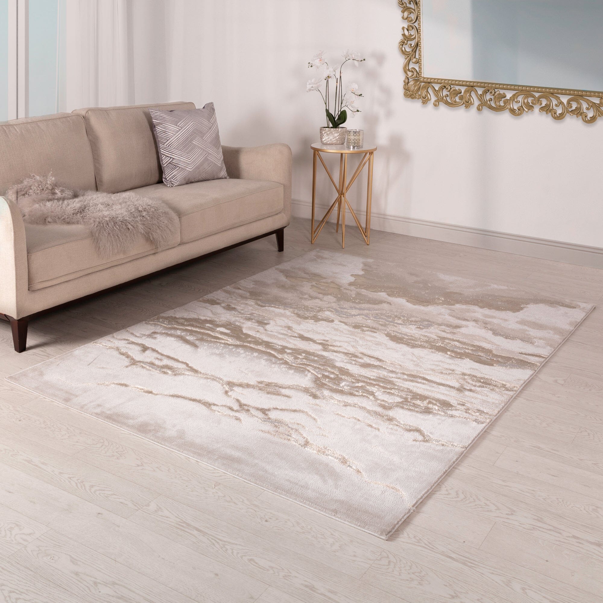 Linea Metallic Rug in modern living room

