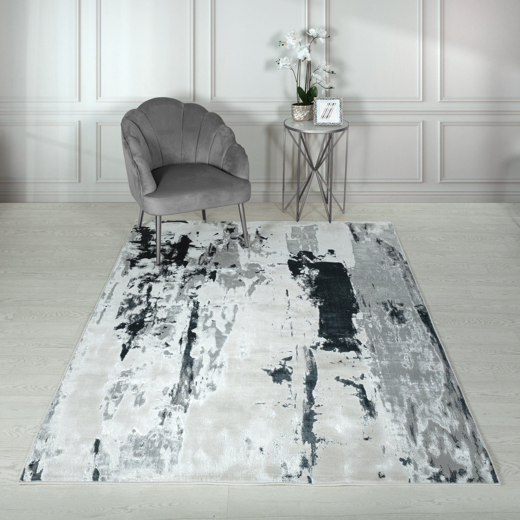 Glacier Metallic Silver Rug in modern interior


