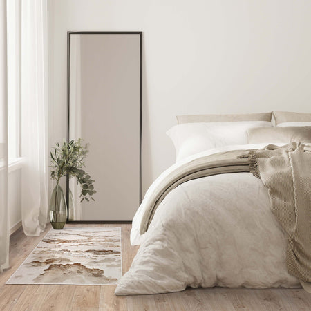 Linea Metallic Rug runner in modern bedroom