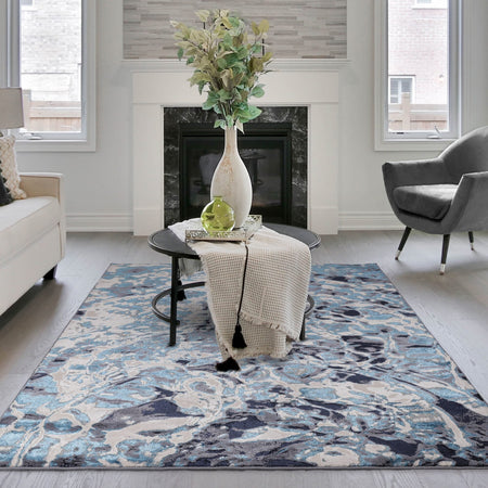 Foam Metallic Blue Rug in modern living room