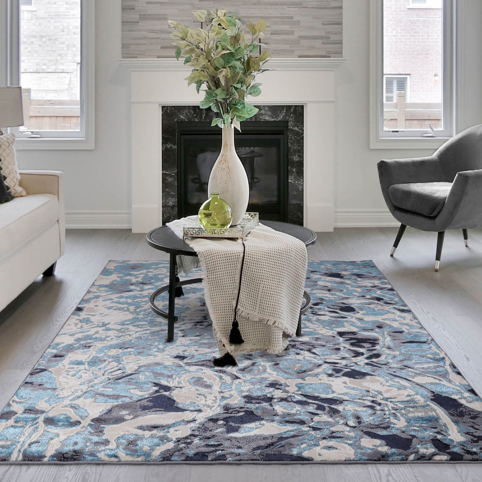 Foam Metallic Blue Rug in modern living room