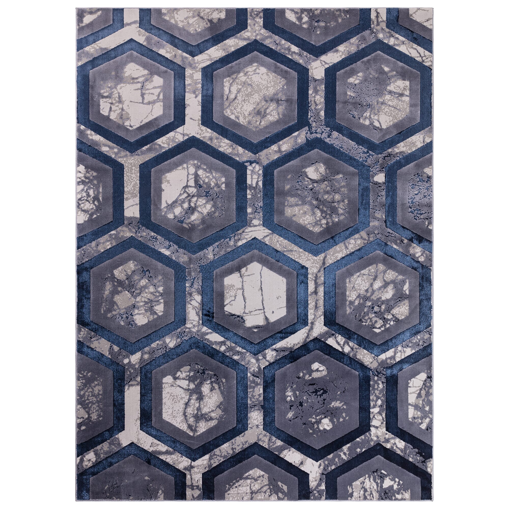 Aurora Hexagon Metallic Blue Rug AU19 full size view

