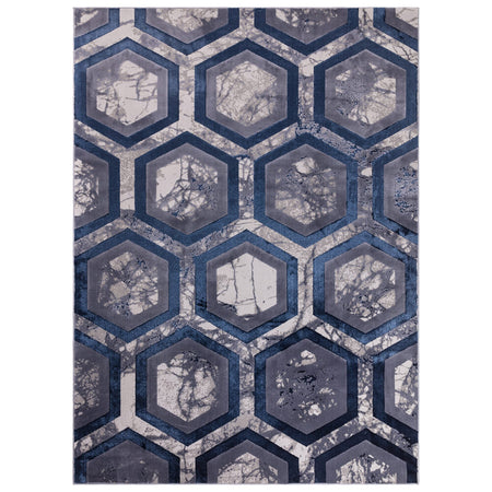 Aurora Hexagon Metallic Blue Rug AU19 full size view

