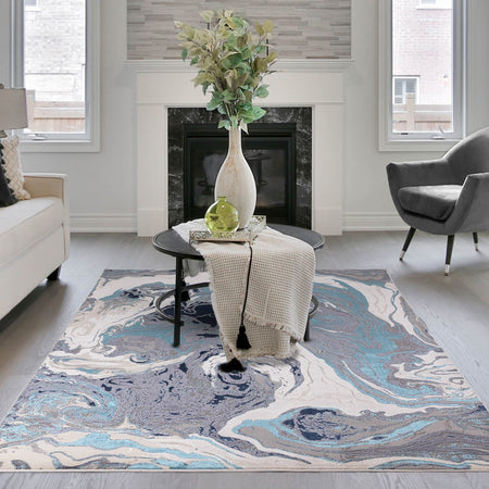 Ocean Metallic Blue Rug in modern living space

