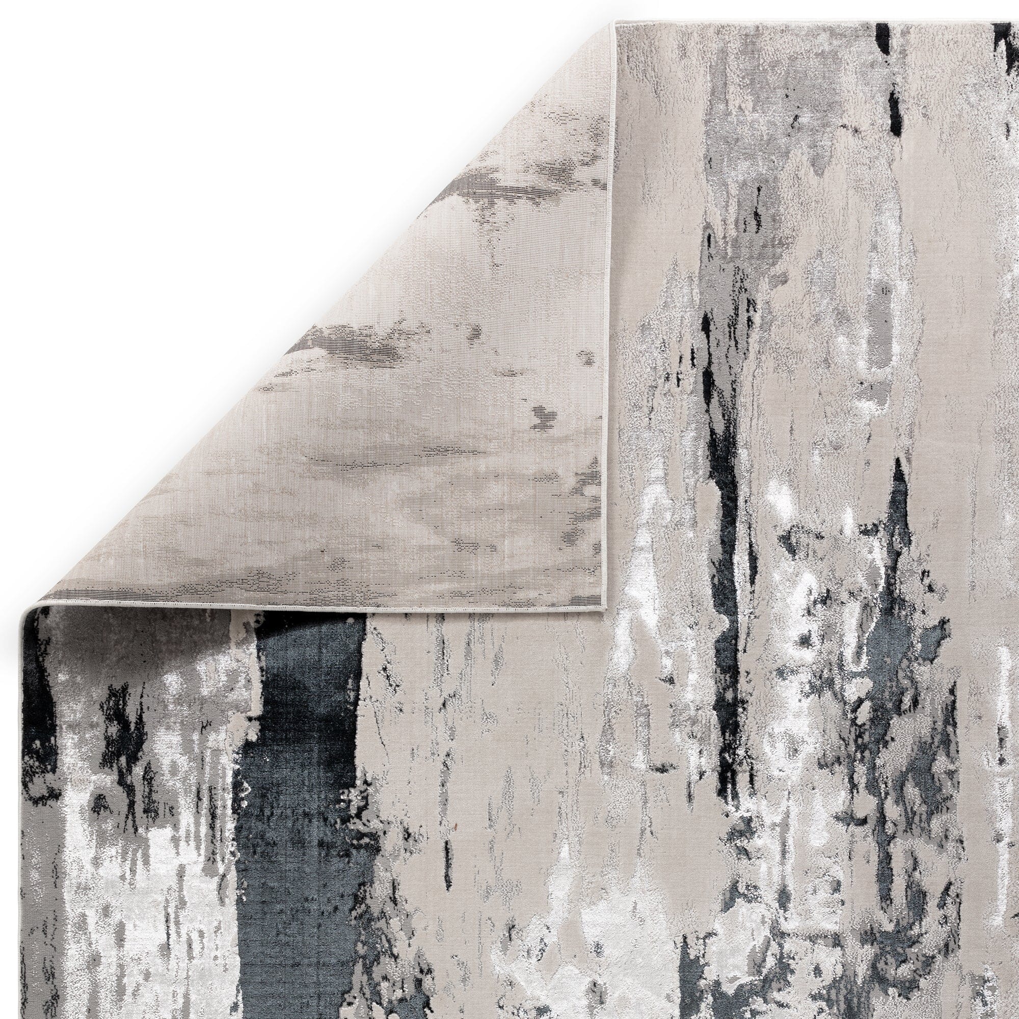 Aurora Glacier Metallic Silver Rug AU10 showing backing