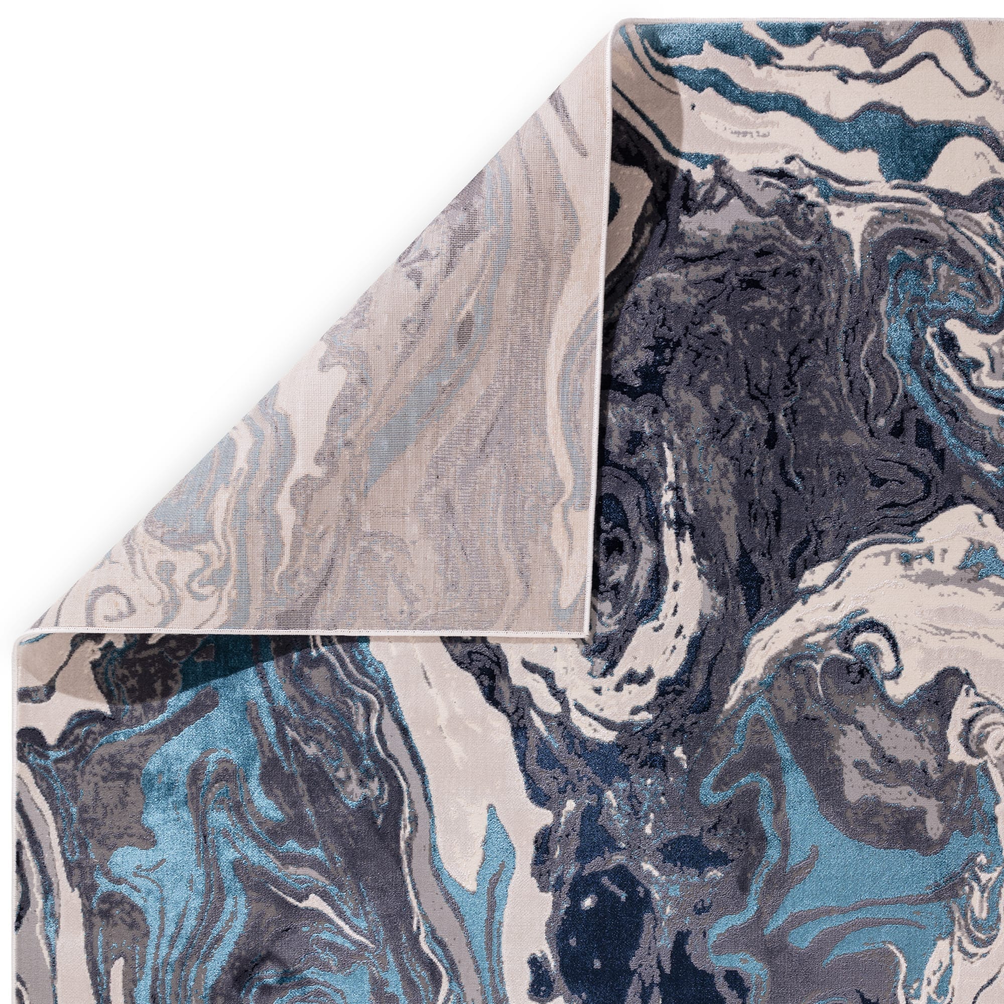 Aurora Ocean Metallic Blue Rug AU18 showing backing