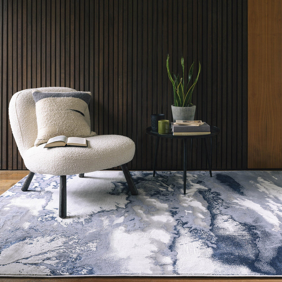 Storm Metallic Blue Rug in modern living space

