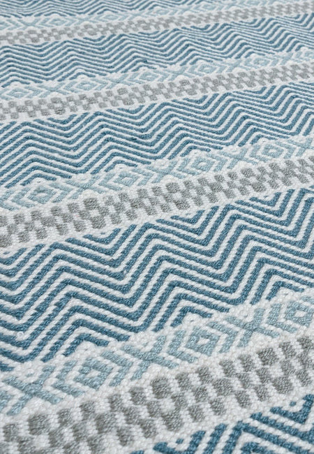Multi-colour blue stripe rug on patio

