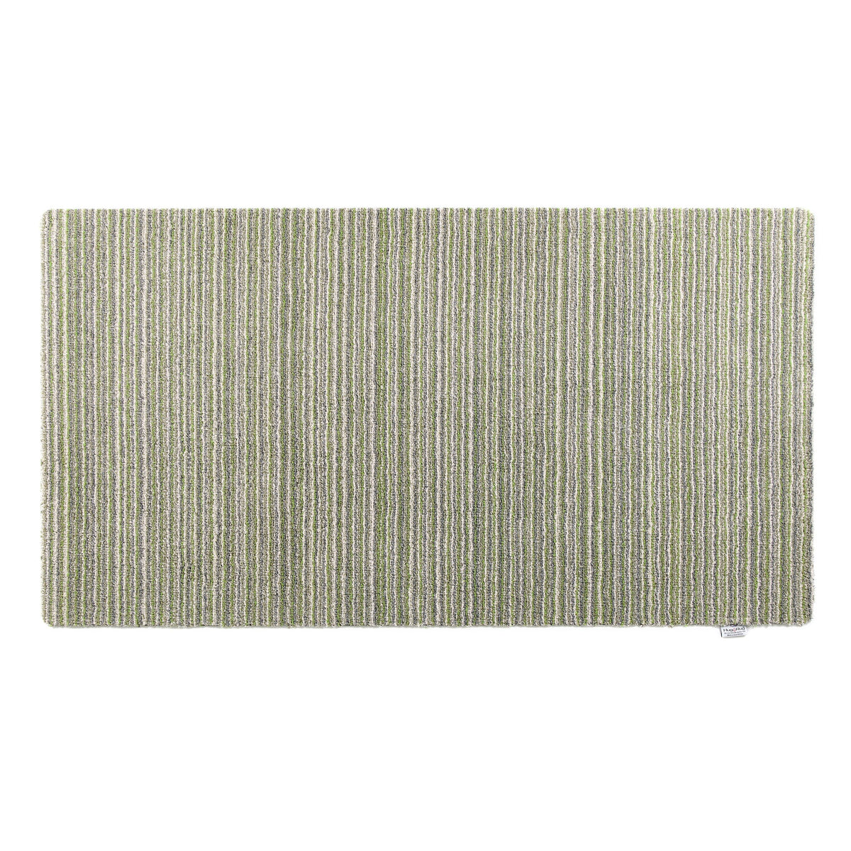 Rectangular green rug with a textured pattern on a white background