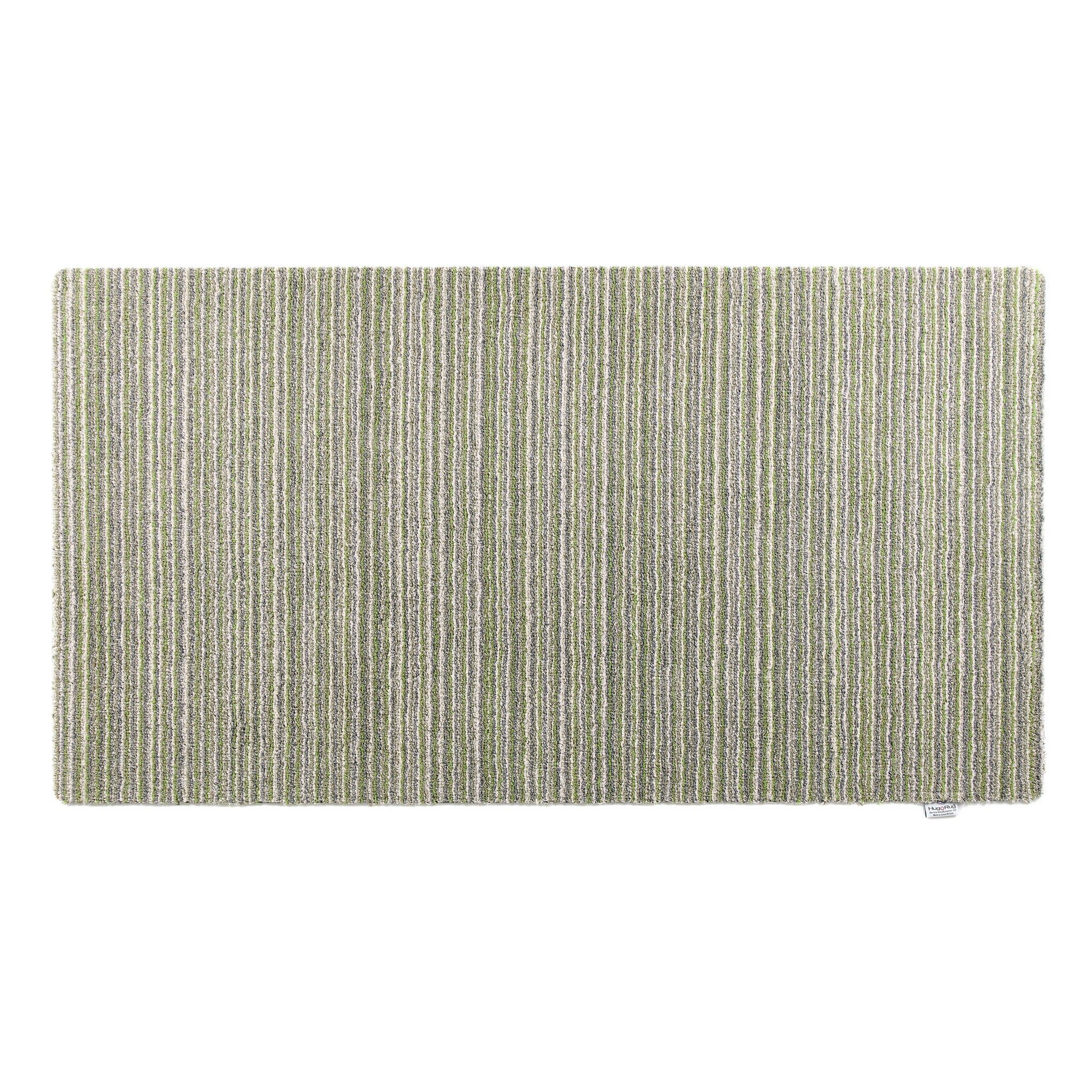 Rectangular green rug with a textured pattern on a white background