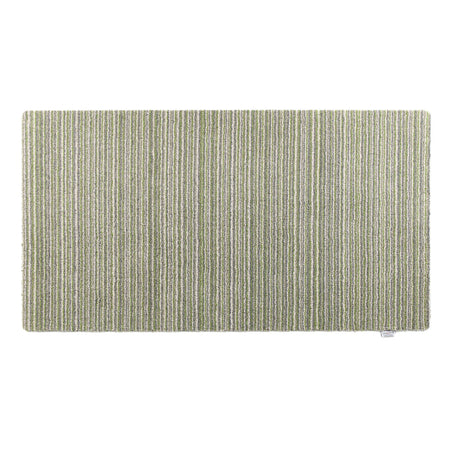 Rectangular green rug with a textured pattern on a white background