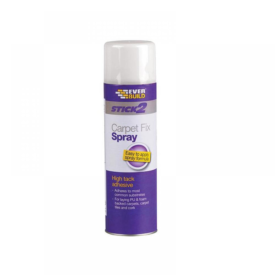 Everbuild Stick 2 Carpet Fix Spray Adhesive 500ml – High-Tack Spray for Carpets, Underlay, Foam, and Fabric Bonding
